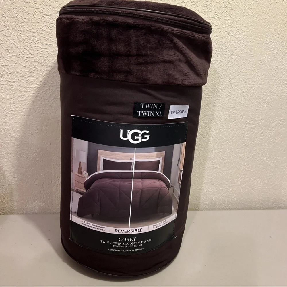 Ugg Corey Twin/Twin XL Comforter Set 68X90 1Sham 26X20 Lodge(Brown) Oeko Tex NEW